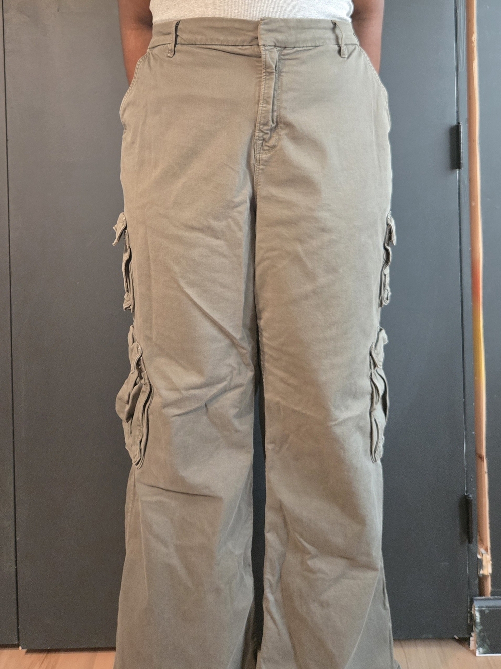 good american | good skate twill cargo pants | green | wide leg | us 18